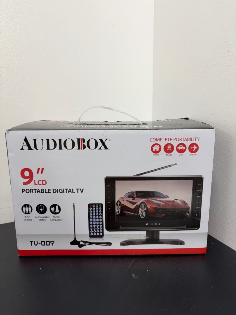Audiobox 9” LCD Portable Digital TV w USB, Remote, A/V Inputs, AC/DC,NEW IN BOX